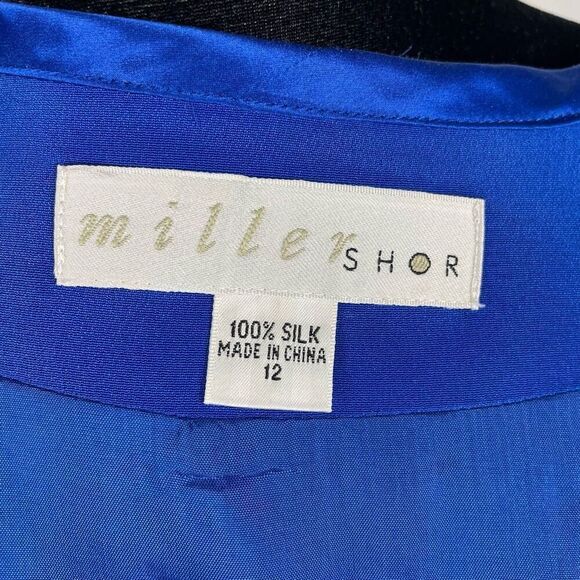 Miller Shor NWT 100% Silk Vibrant Blue Collarless Open Tunic - Women’s 12 - Picture 7 of 8